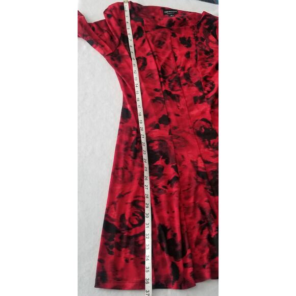 Connected Apparel Red Black Floral Print Dress 3/4 Length Sleeves, Size 12 - Picture 8 of 9
